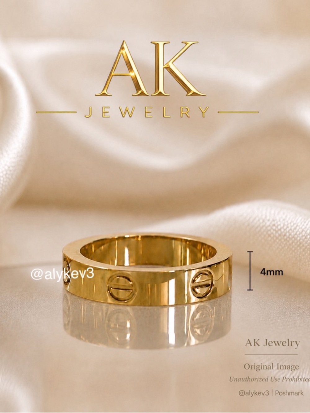 💎 Luxury 4mm 18K Gold-Plated Screw Motif Band Ring Over Titanium | AK Jewelry